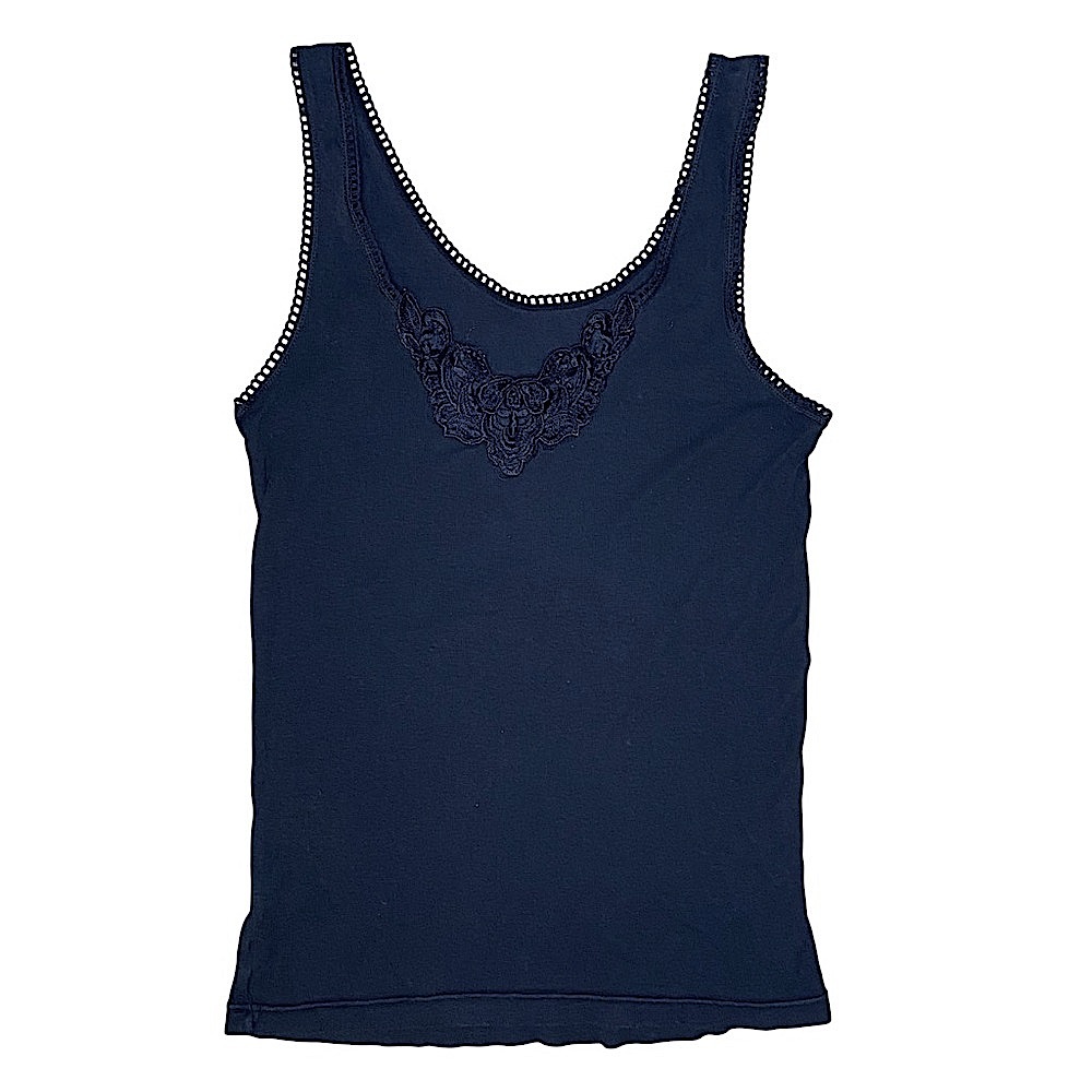 Vintage Black Embroidered Tank Top